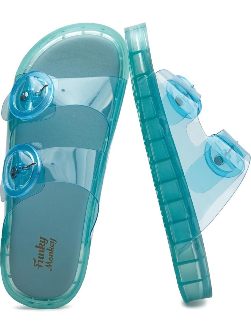 Women's Blue Chunky Slip-on Beach Slides Adjustable Buckle Casual Jelly Sandals